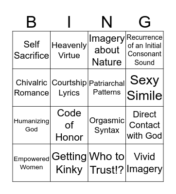 Middle Ages Bingo Card