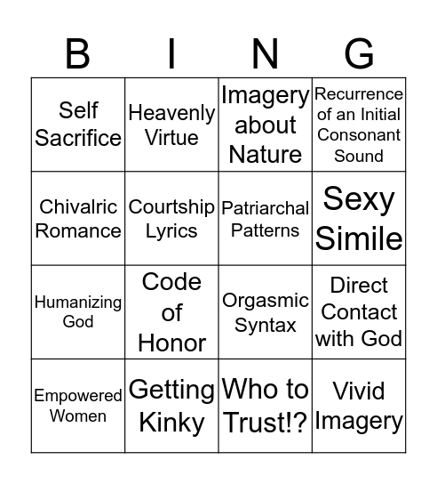 Middle Ages Bingo Card