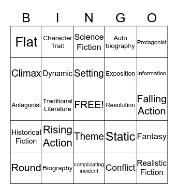 Elements of Fiction Bingo Card