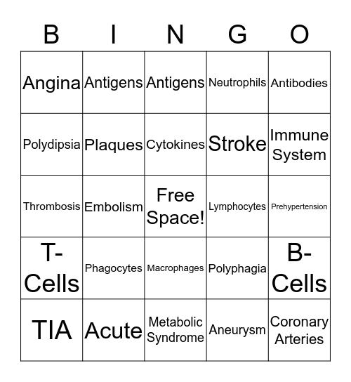 Chapter 18 Diet & Health Bingo Card