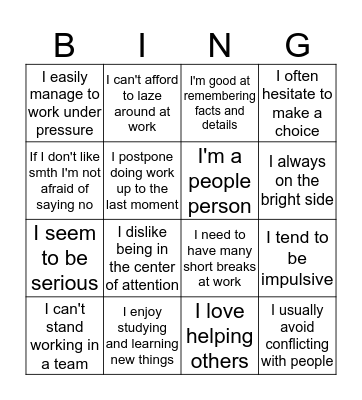 Marvelous me Bingo Card