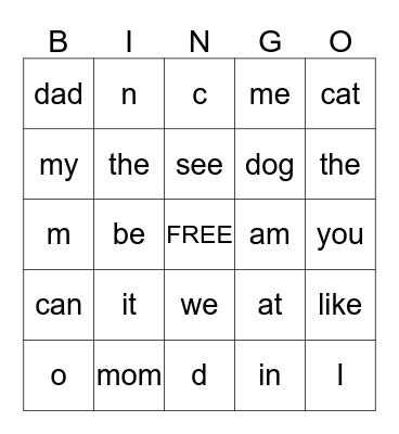 UntitledSight Word  Bingo Card
