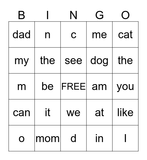 UntitledSight Word  Bingo Card