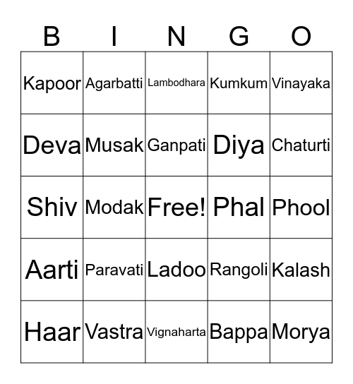 Ganesha Bingo Card