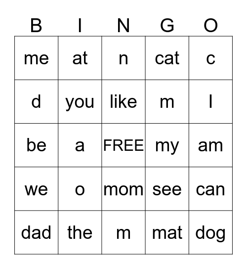 Sight Words and Letter Sounds Bingo Card