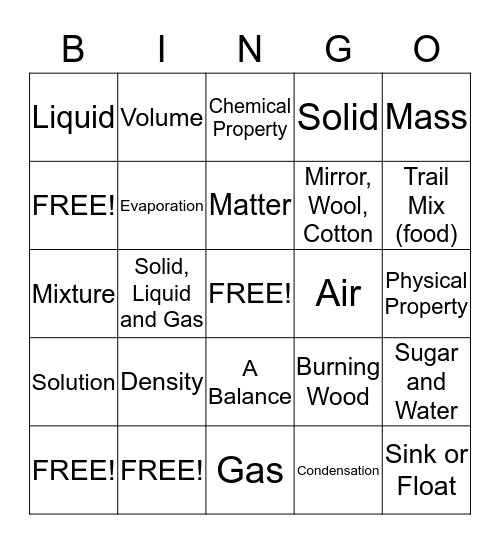 Matter Bingo Card