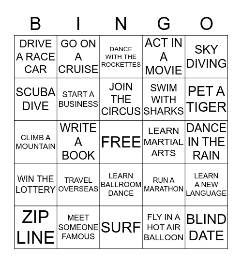 BUCKET LIST BINGO Card