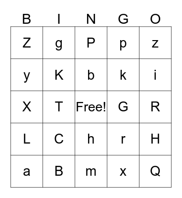Alphabet Bingo Card