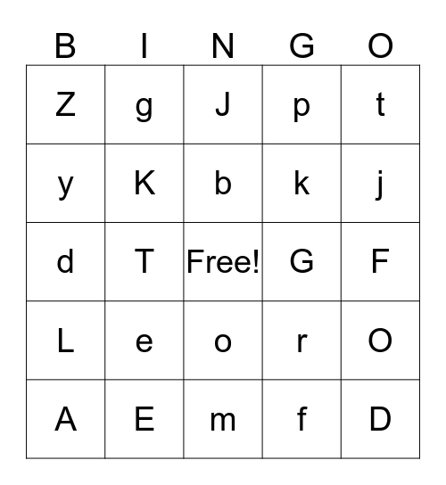 Alphabet Bingo Card