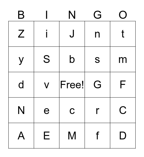 Alphabet Bingo Card