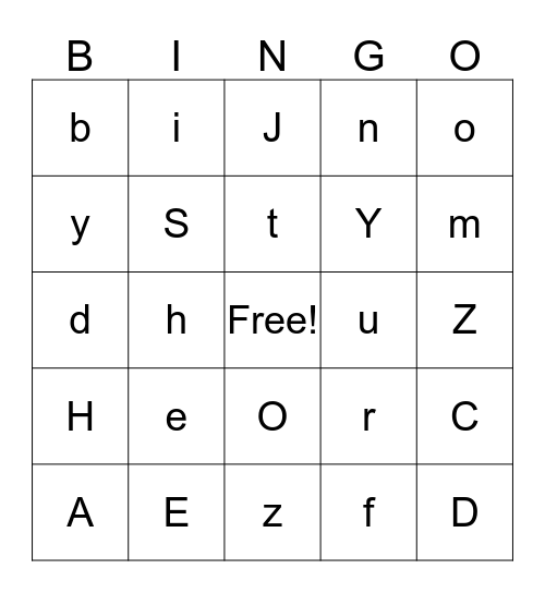 Alphabet Bingo Card