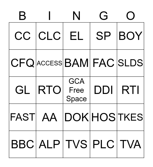 Educational Acronym Bingo Card