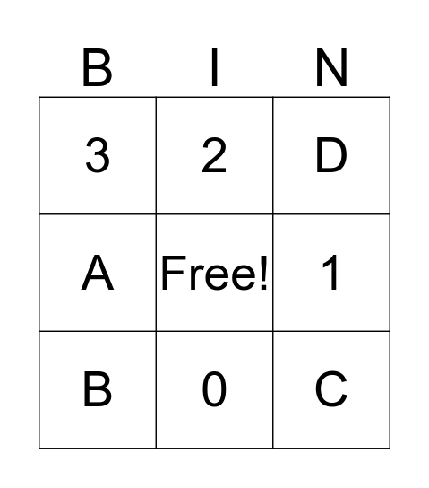 A, B, C, D Bingo Card