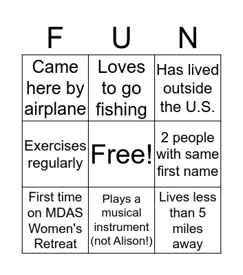 Women's Retreat Bingo Card