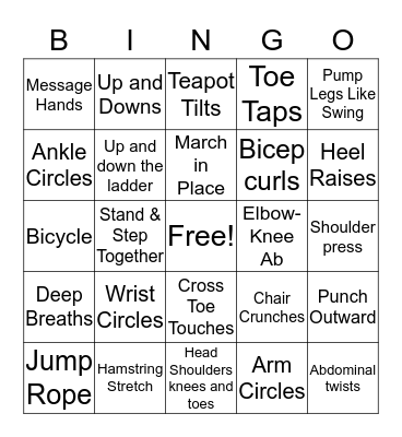 Exercise Bingo Card