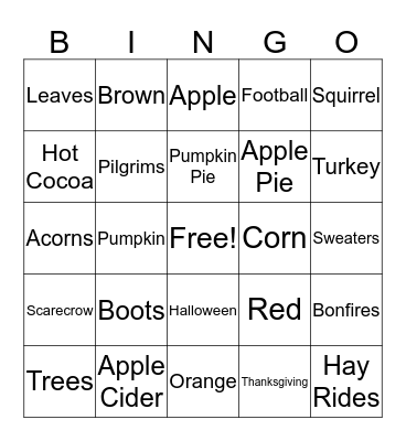 Fall Bingo Card