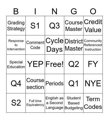 Scheduling Bingo Card