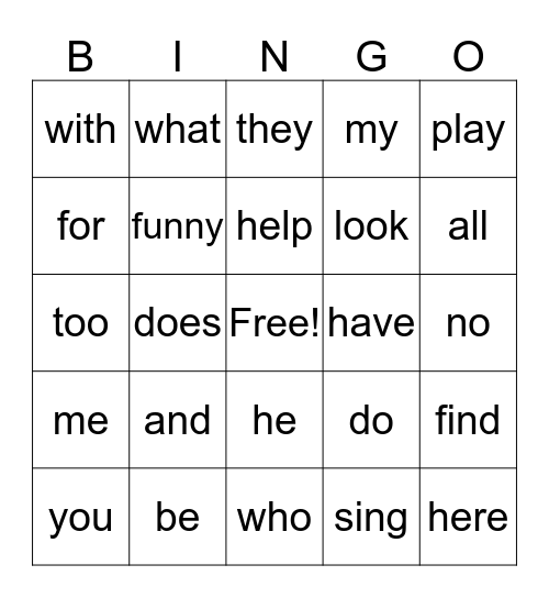 Lesson 1, 2, 3, 4 Bingo Card