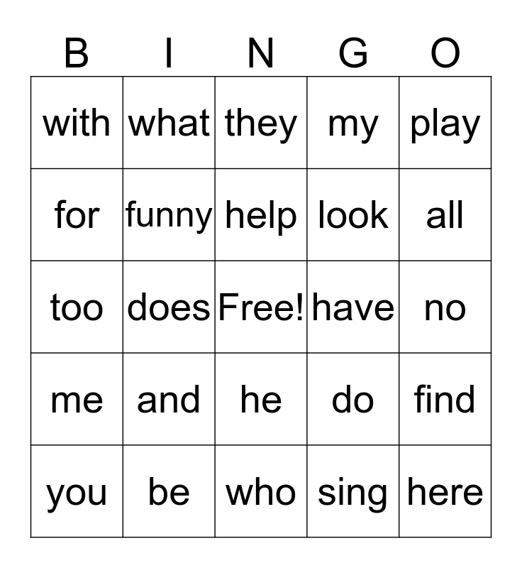 Lesson 1, 2, 3, 4 Bingo Card