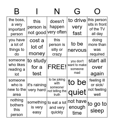 Idioms Bingo Card