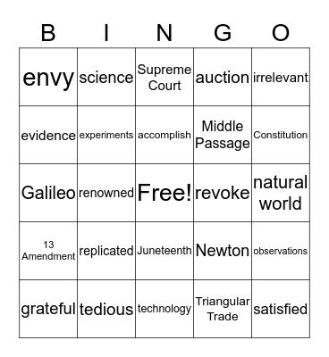 Vocabulary Bingo Card