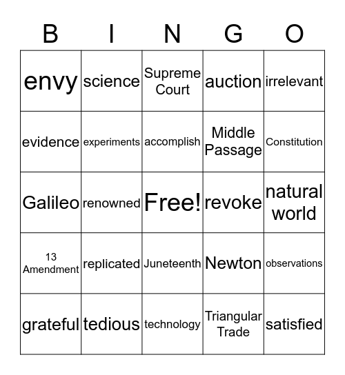 Vocabulary Bingo Card