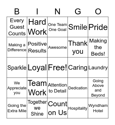 Housekeeping Bingo Card