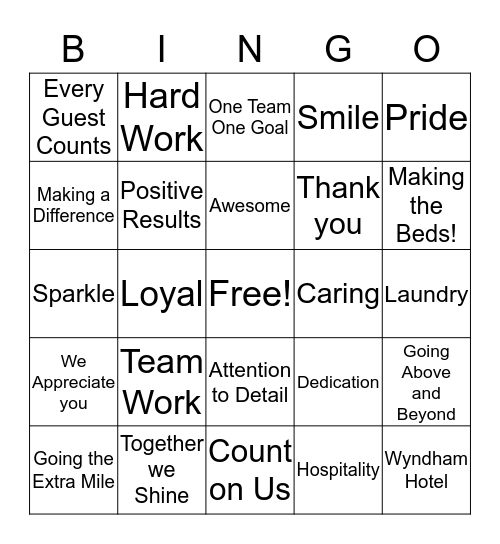 Housekeeping Bingo Card