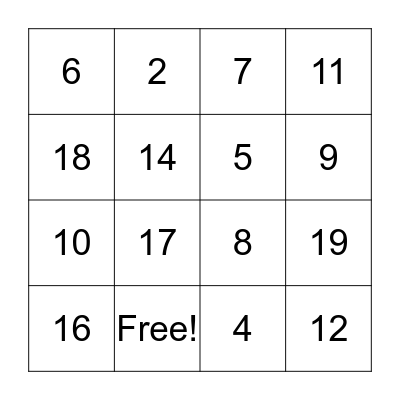 French Numbers 1-20 Bingo Card