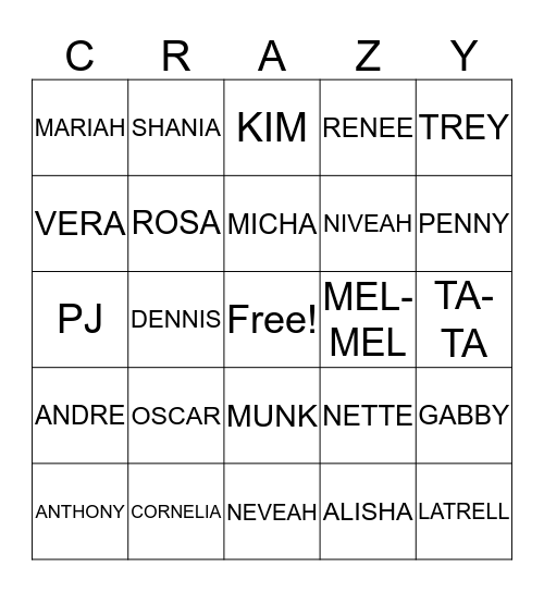 FAMILY BINGO Card