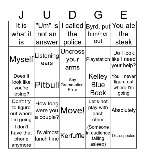 Judge Judy Bingo Card