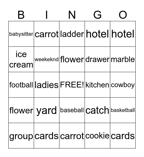 Spelling Bingo Card