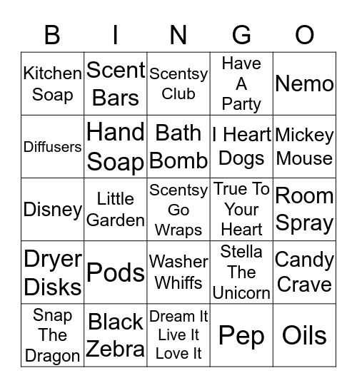 Bingo Scentsy Style Bingo Card