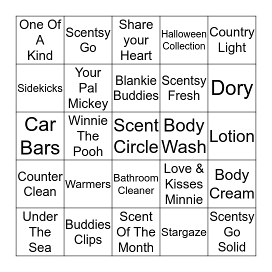 Bingo Scentsy Style Bingo Card