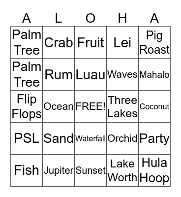 Luau Bingo Card