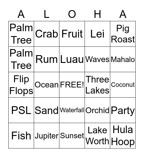 Luau Bingo Card