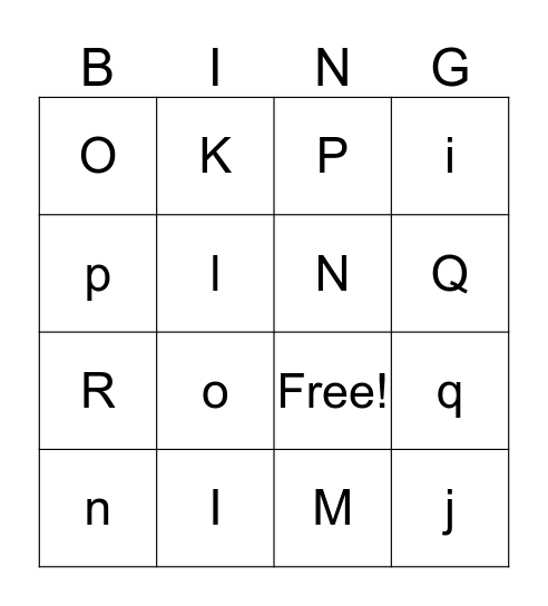 Review Letters-I through R Bingo Card