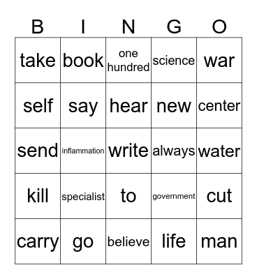 Stems Bingo List #2 Definitions Bingo Card