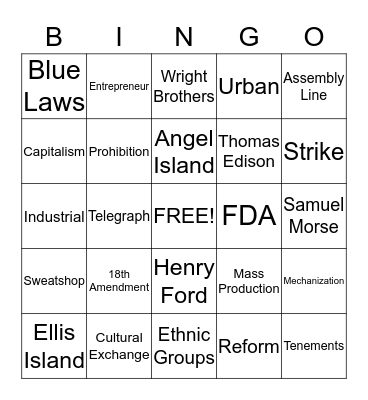 Industrial Revolution & Immigration Bingo Card