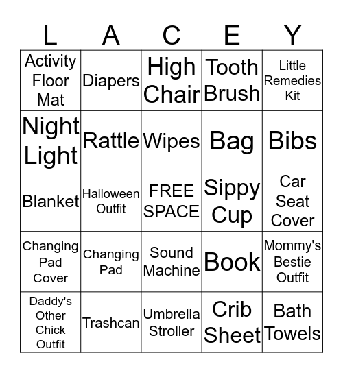 WELCOME BABY LACEY Bingo Card
