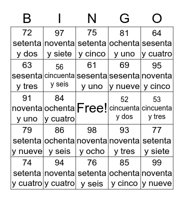Spanish Bingo Card