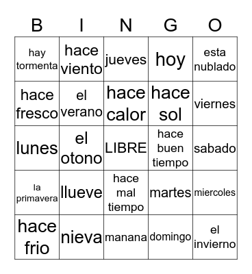 EL TIEMPO Bingo Card