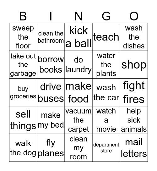 Chores Bingo Card