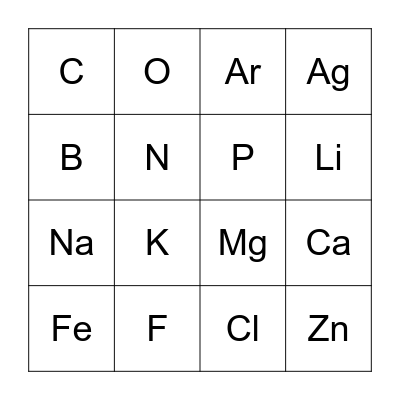 Periodic Table Bingo Card