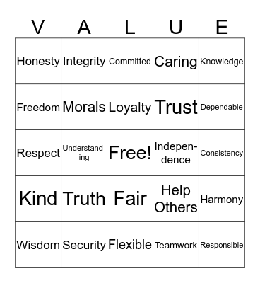VALUE BINGO Card