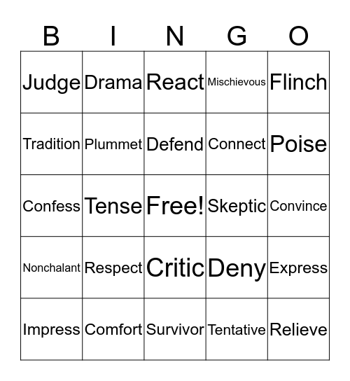 Vocab Review Bingo Card