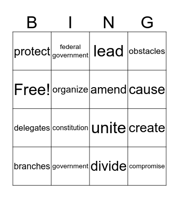 Vocabulary Bingo Card