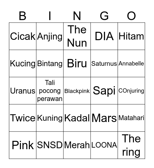 Rosè Bingo Card