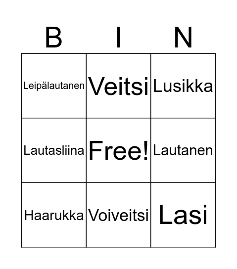 Kattaminen Bingo Card