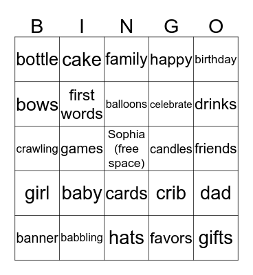 1st Birthday Bingo Card
